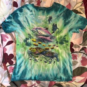 Mighty Fine Teal & Aqua Tie-Dye Tee with Sea Life Graphics